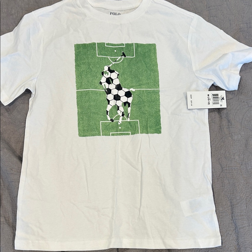 Polo Ralph Lauren White Soccer Graphic Tee Boys size M